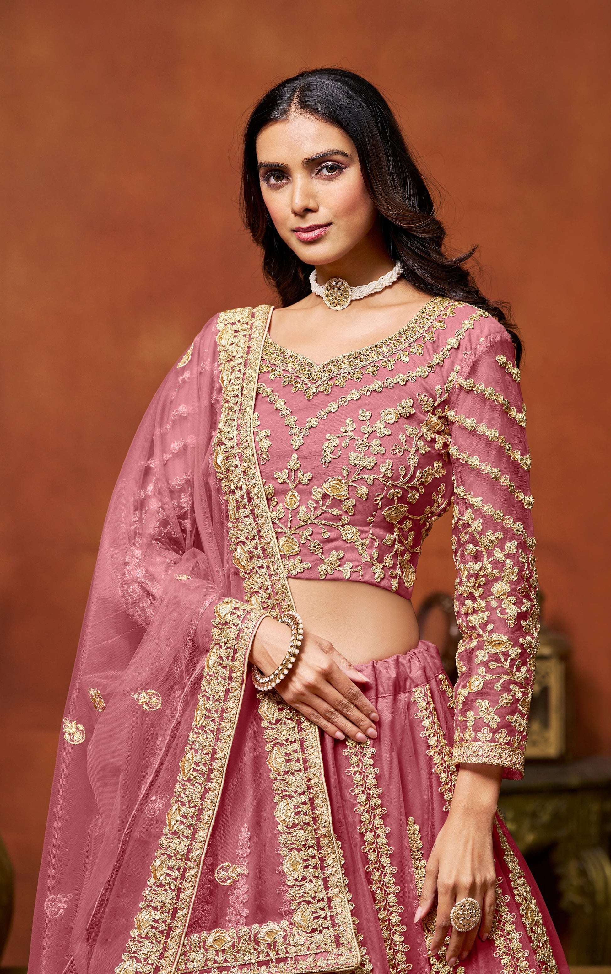 Pink Lehenga for a wedding – Sweet and lovely, perfect for bridesmaids and guests.

