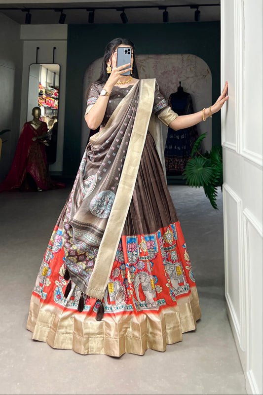 brown lehenga,plus size available,Comfort Fit,Premium Fabric,Express Delivery.