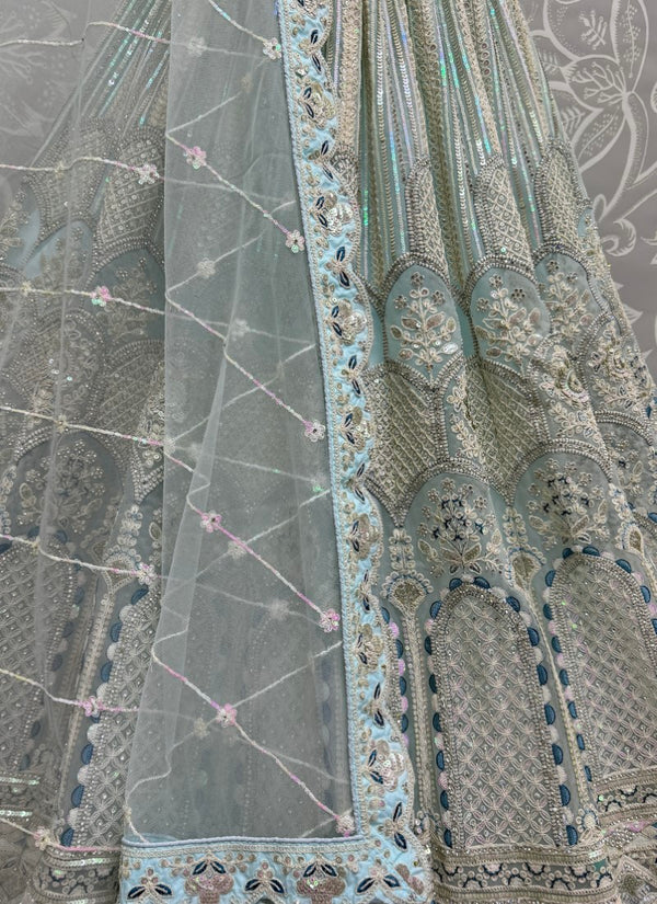 Beautiful sky blue lehenga with embroidery for party wear