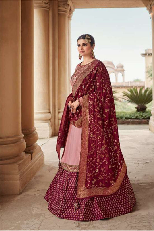 Pink Lehenga Kameez With Jacquard Work For Wedding Reception.