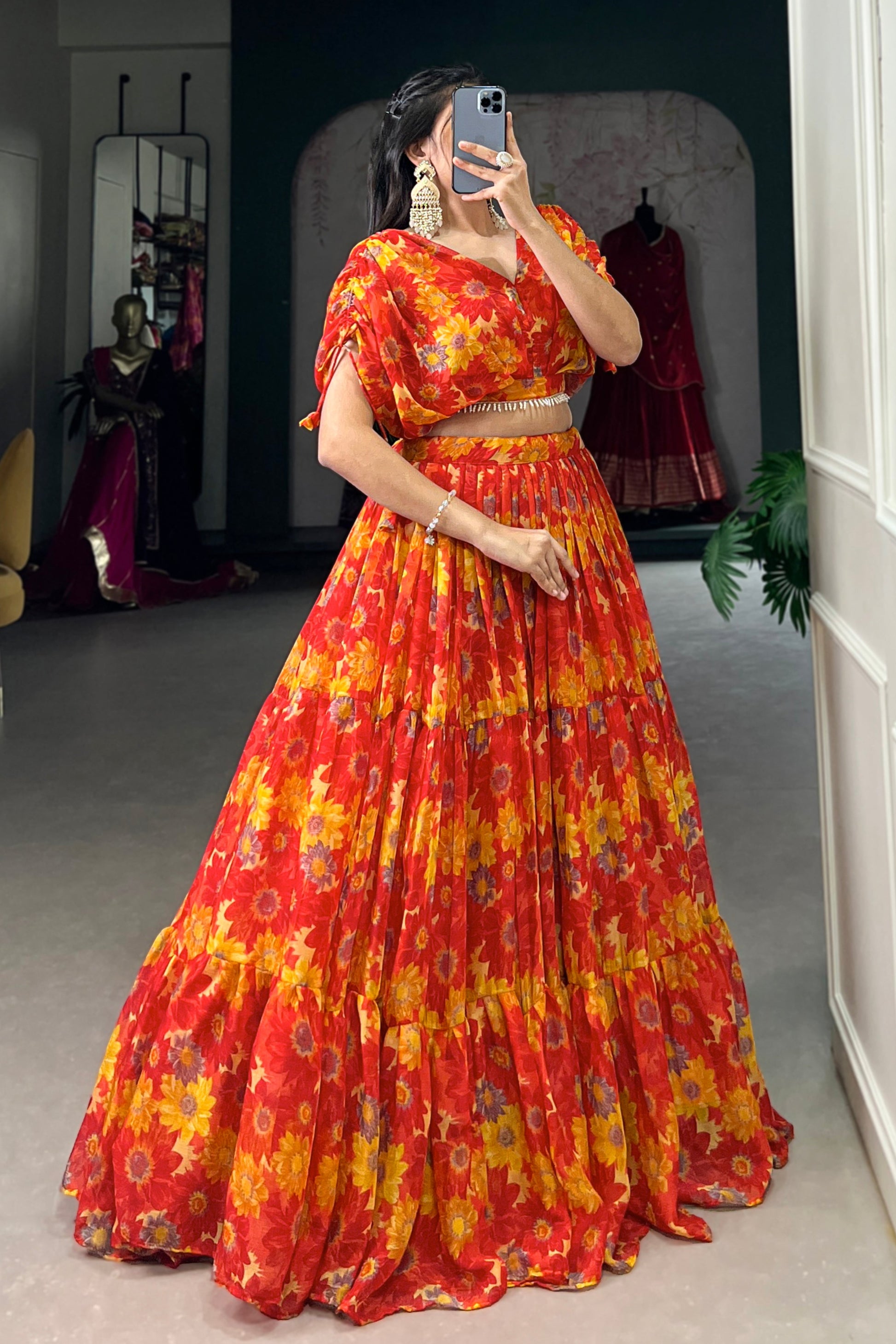 orange lehenga,plus size available,Comfort Fit,Premium Fabric,Express Delivery.
