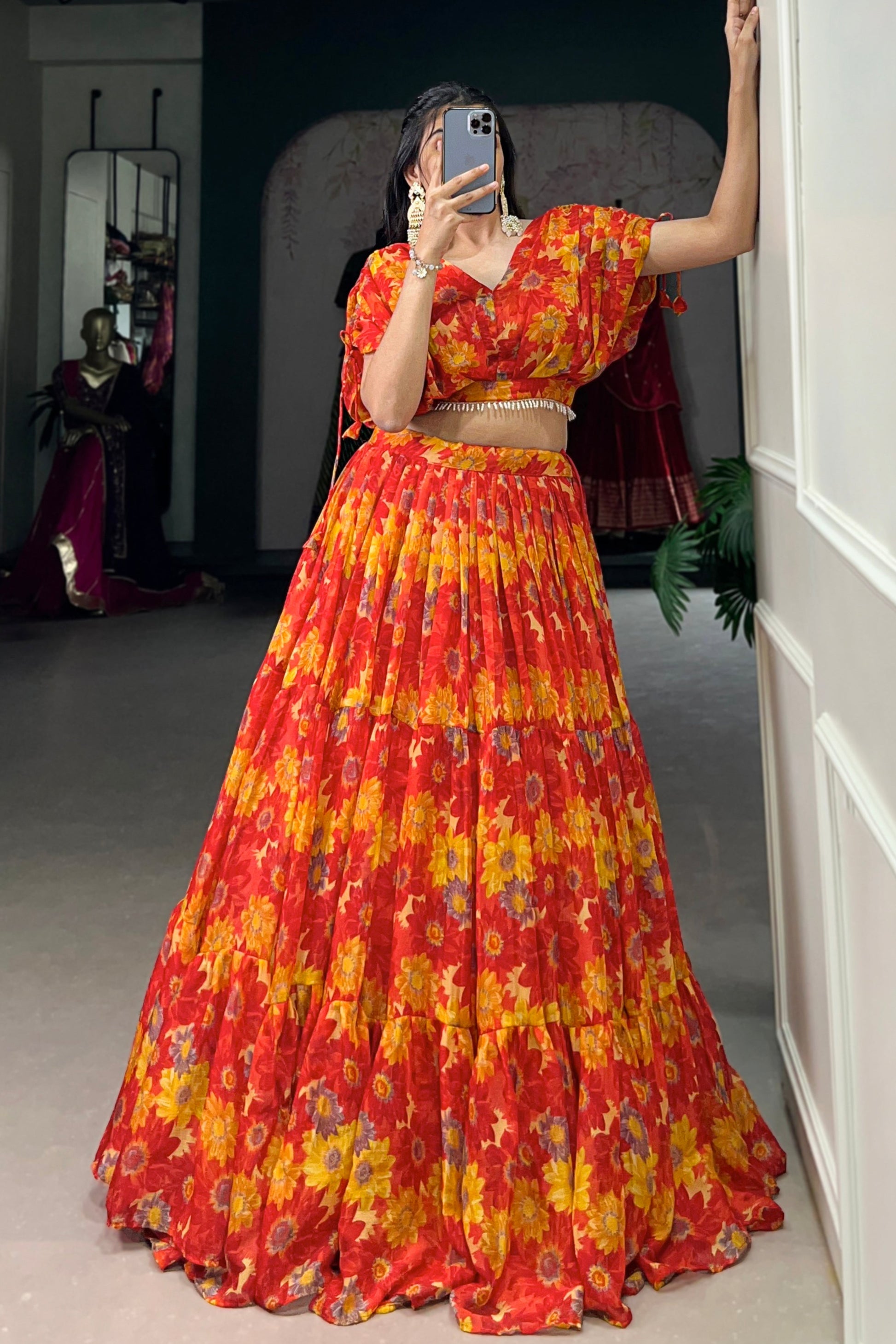 orange lehenga,plus size available,Comfort Fit,Premium Fabric,Express Delivery.