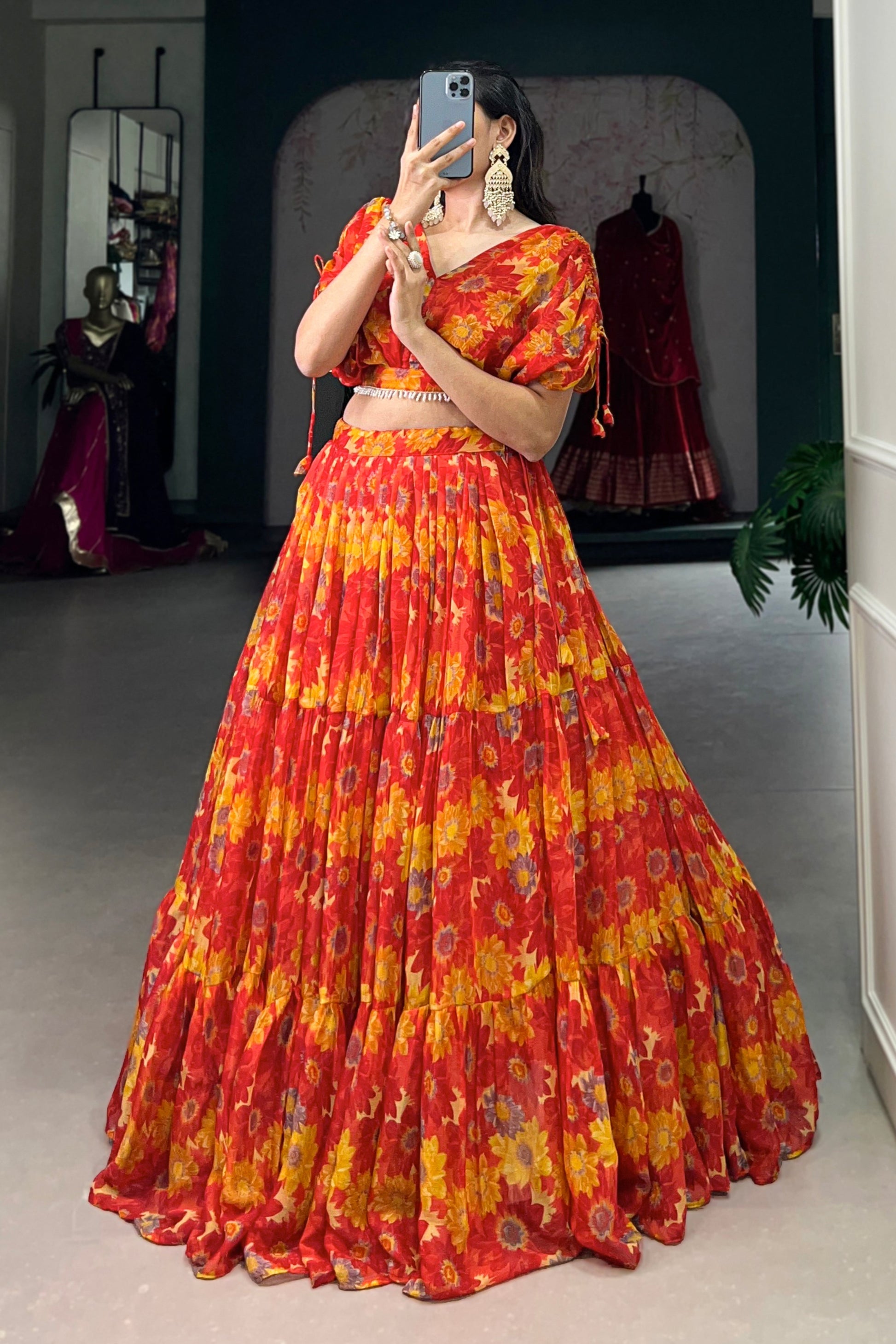orange lehenga,plus size available,Comfort Fit,Premium Fabric,Express Delivery.