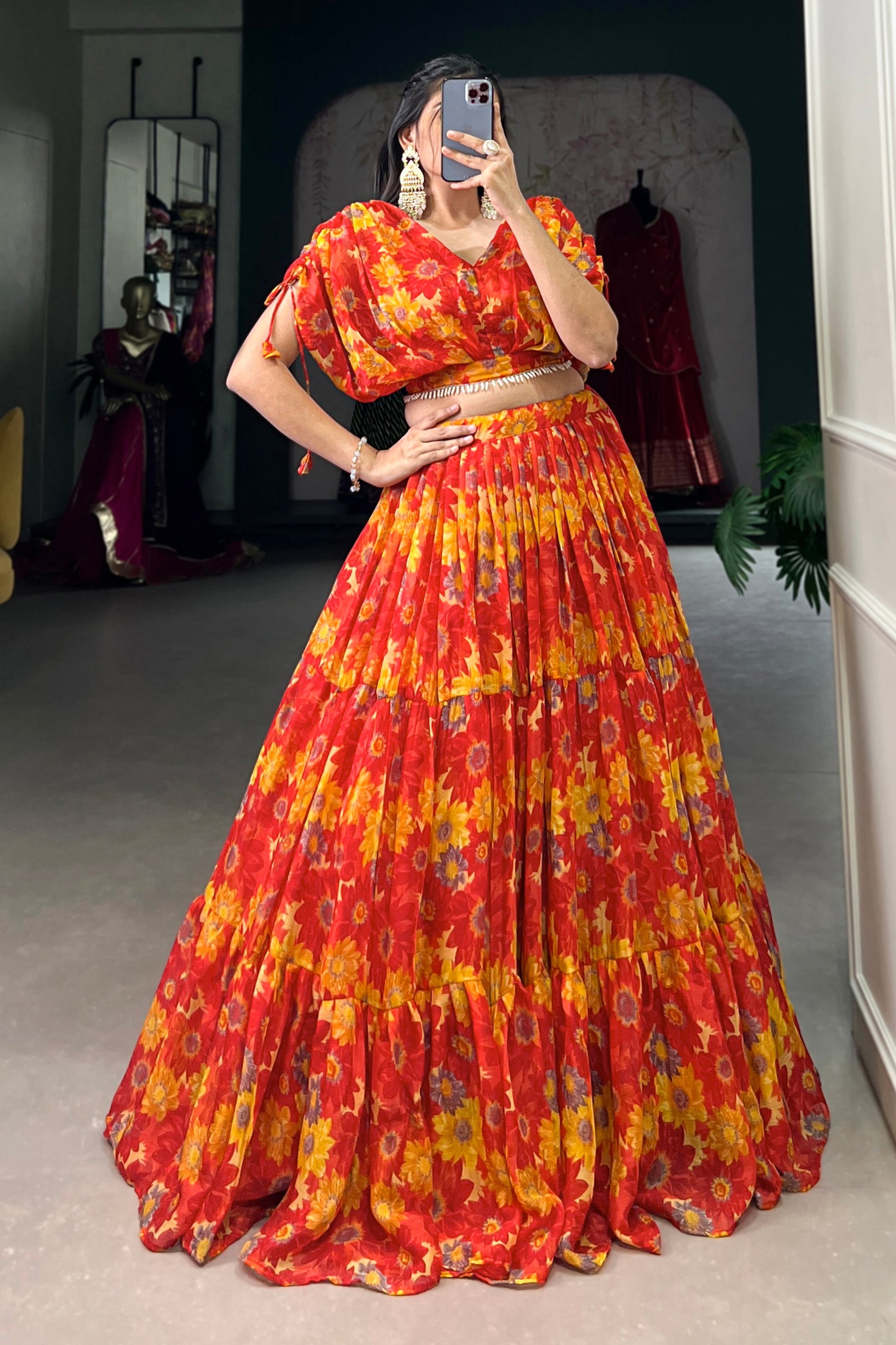 orange lehenga,plus size available,Comfort Fit,Premium Fabric,Express Delivery.
