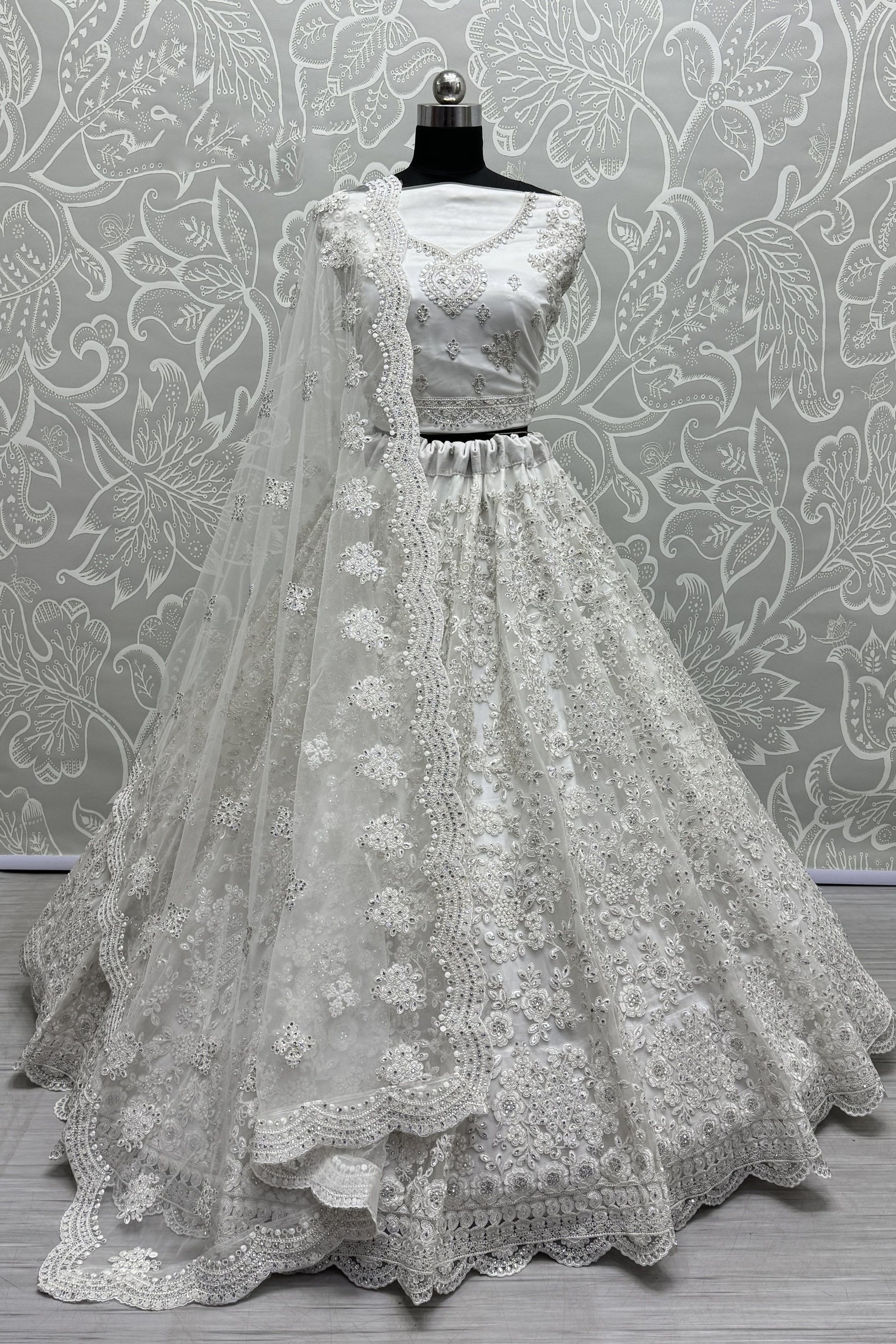 white lehenga,plus size available,Comfort Fit,Premium Fabric,Express Delivery.