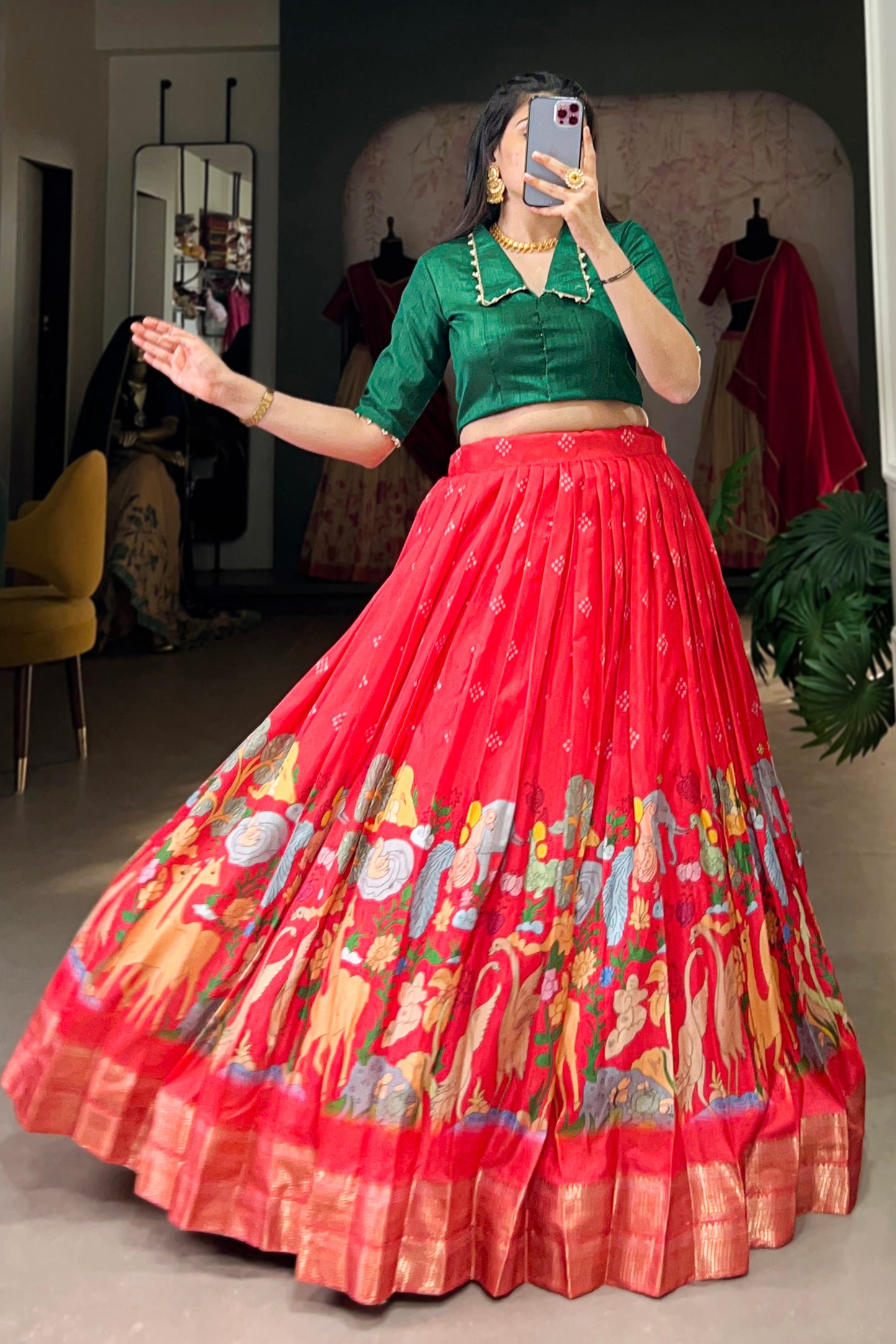 red lehenga,plus size available,Comfort Fit,Premium Fabric,Express Delivery.