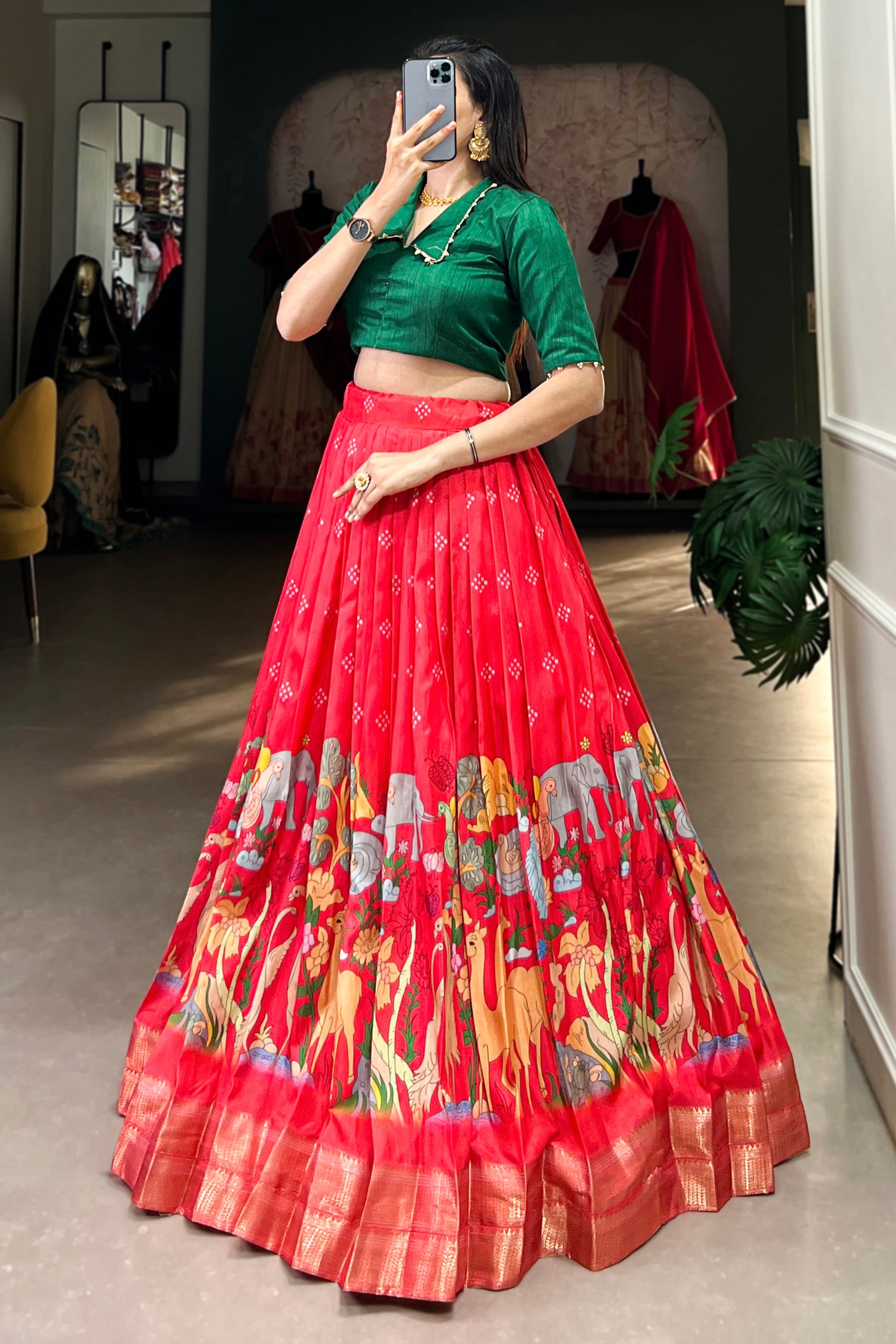 red lehenga,plus size available,Comfort Fit,Premium Fabric,Express Delivery.
