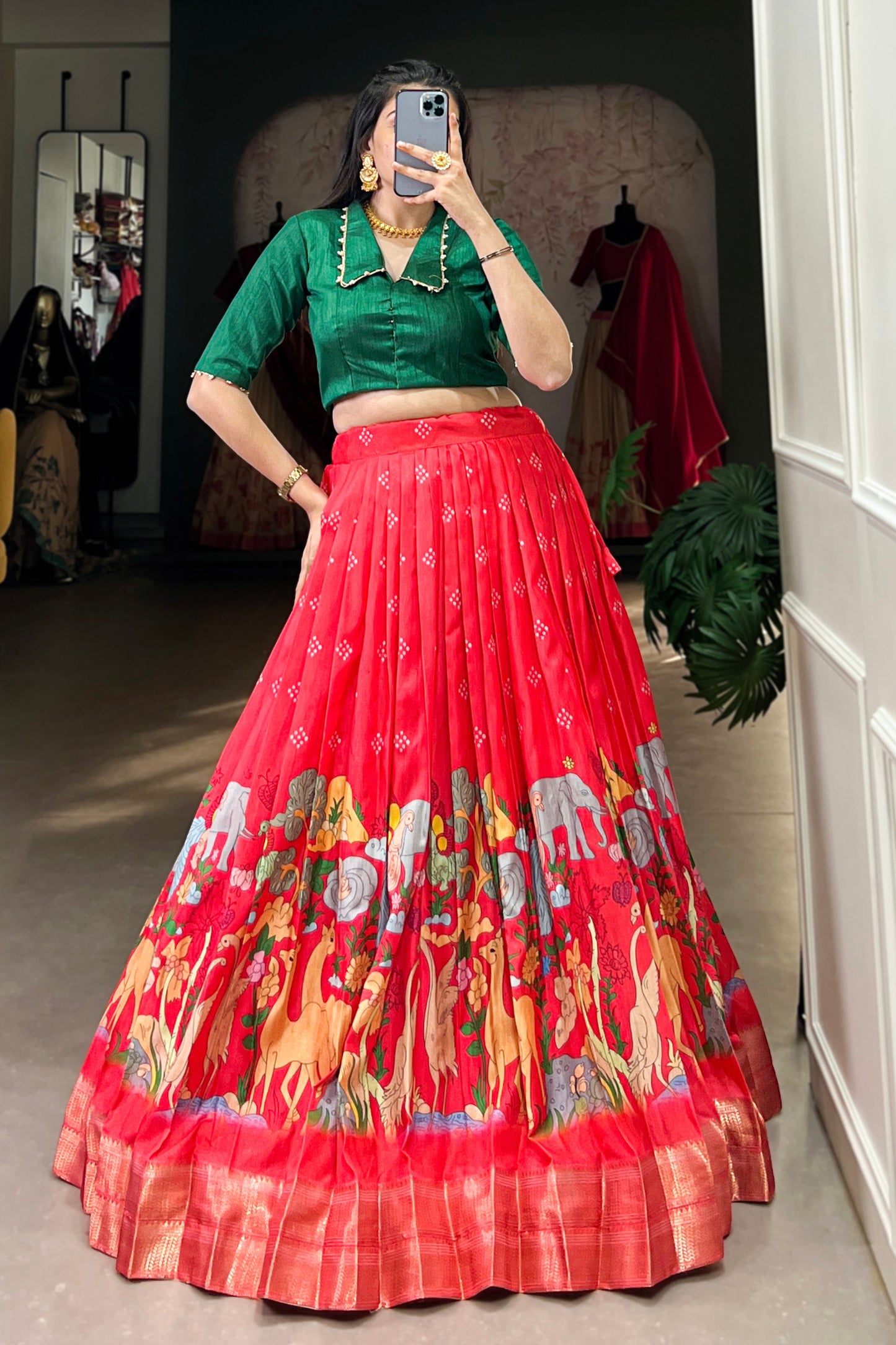 red lehenga,plus size available,Comfort Fit,Premium Fabric,Express Delivery.