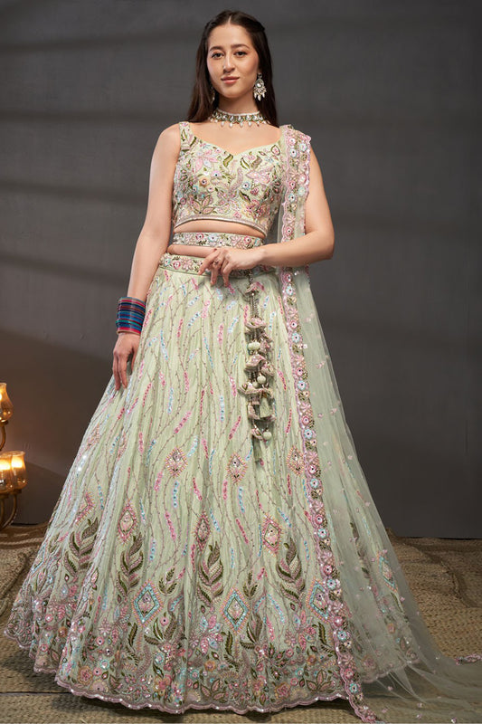 pastel green lehenga,plus size available,Comfort Fit,Premium Fabric,Express Delivery.