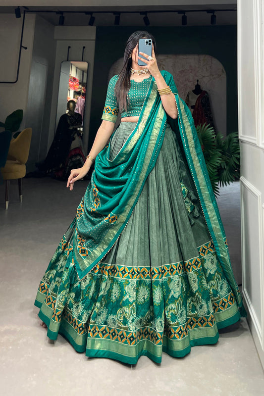 Green Lehenga symbolizes festivity and renewal – perfect for Mehndi nights, family events, and joyful occasions.
