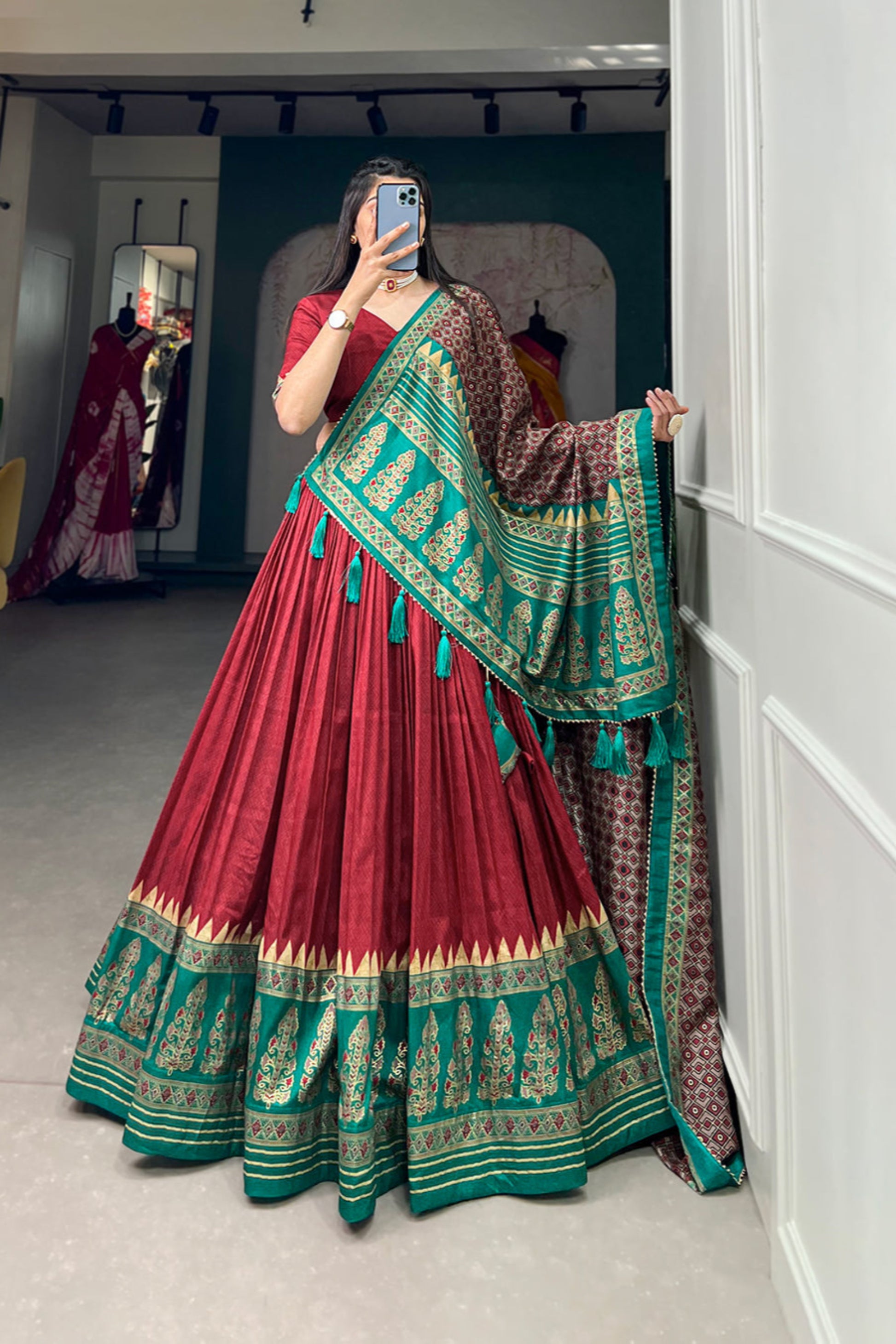 red lehenga,plus size available,Comfort Fit,Premium Fabric,Express Delivery.