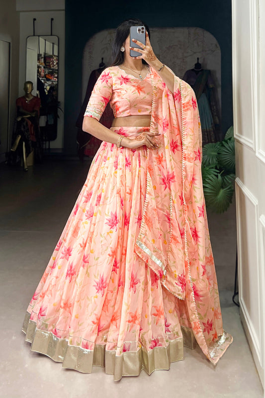 light orange lehenga,plus size available,Comfort Fit,Premium Fabric,Express Delivery.