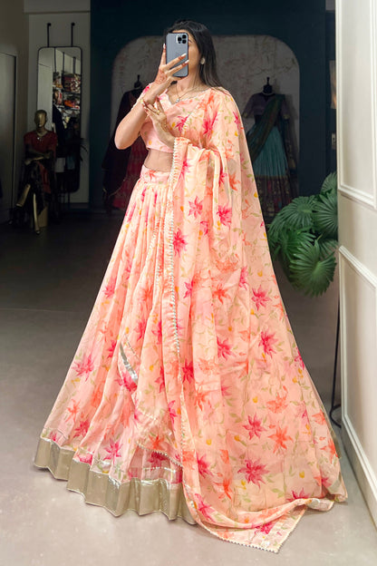 light orange lehenga,plus size available,Comfort Fit,Premium Fabric,Express Delivery.