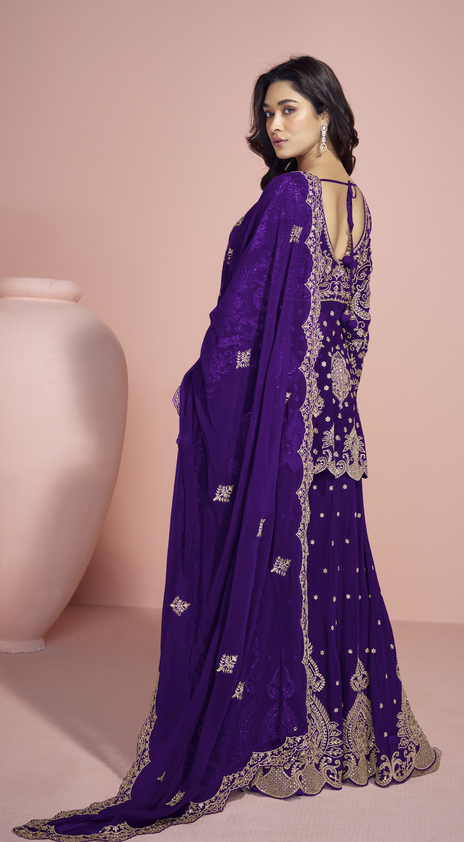 Purple Palazzo for Karva Chauth – Royal and rich, for a special evening look.
