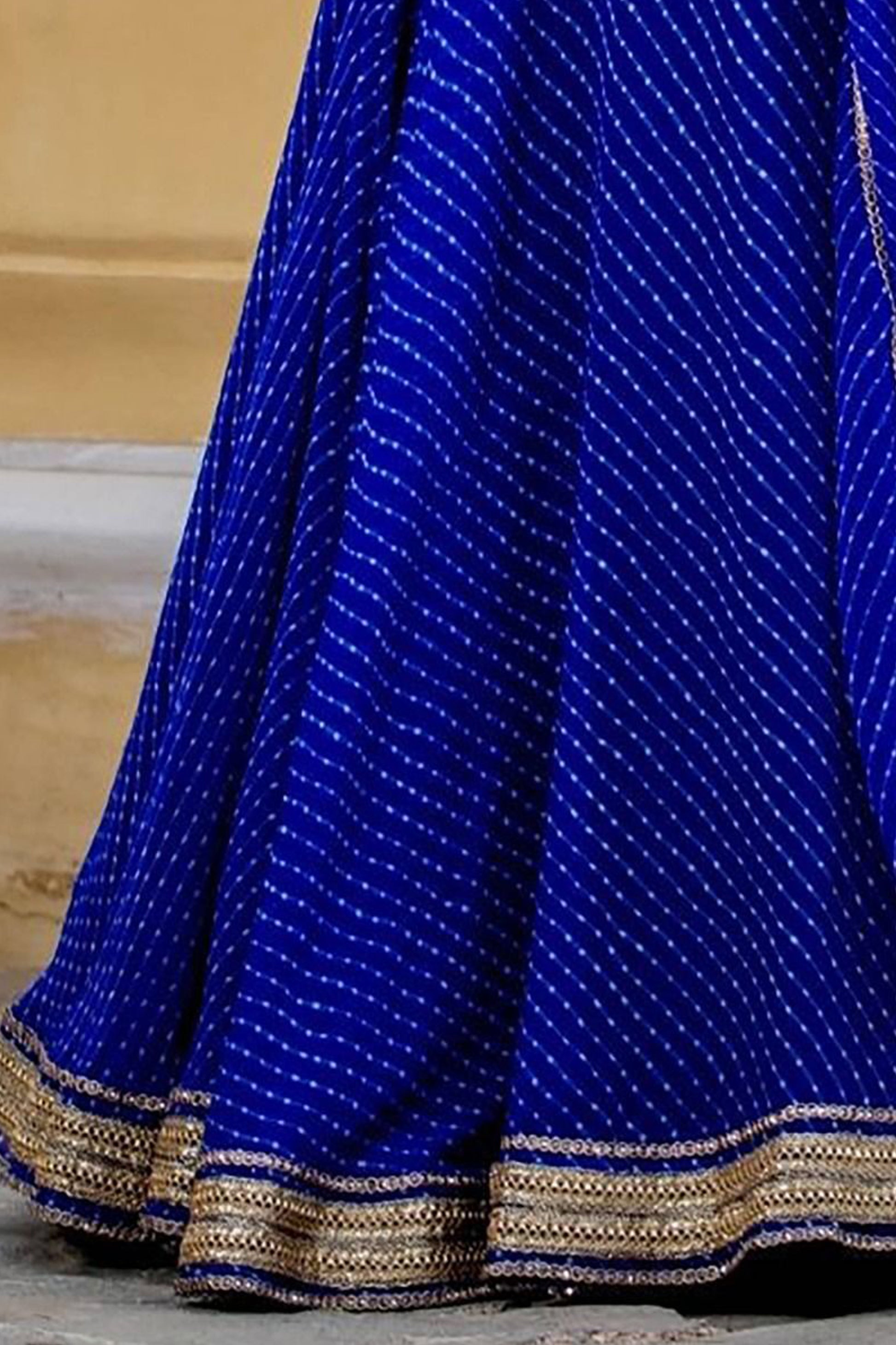 Silk Anarkali gown with gold print USA

