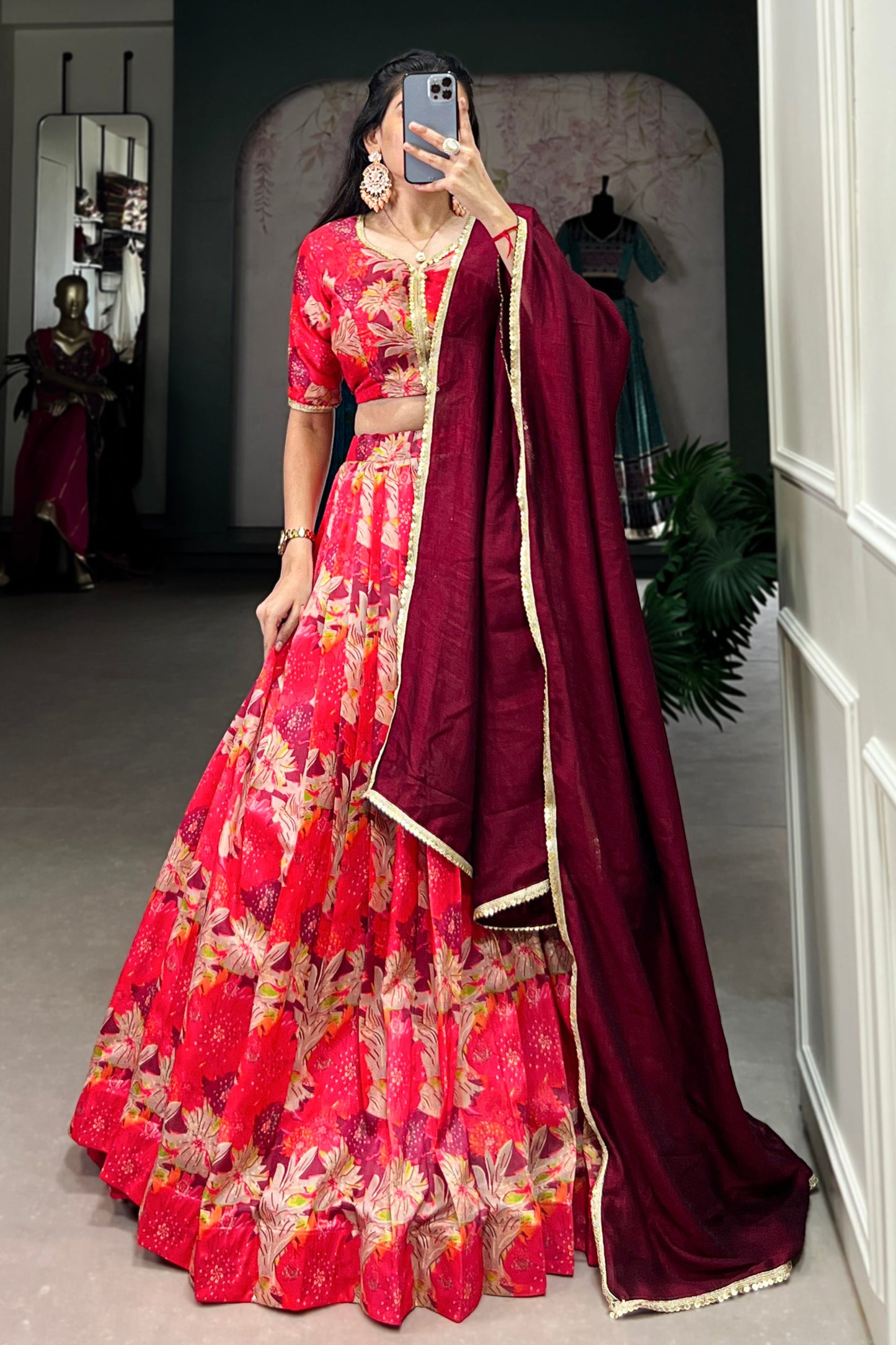 red lehenga,plus size available,Comfort Fit,Premium Fabric,Express Delivery.