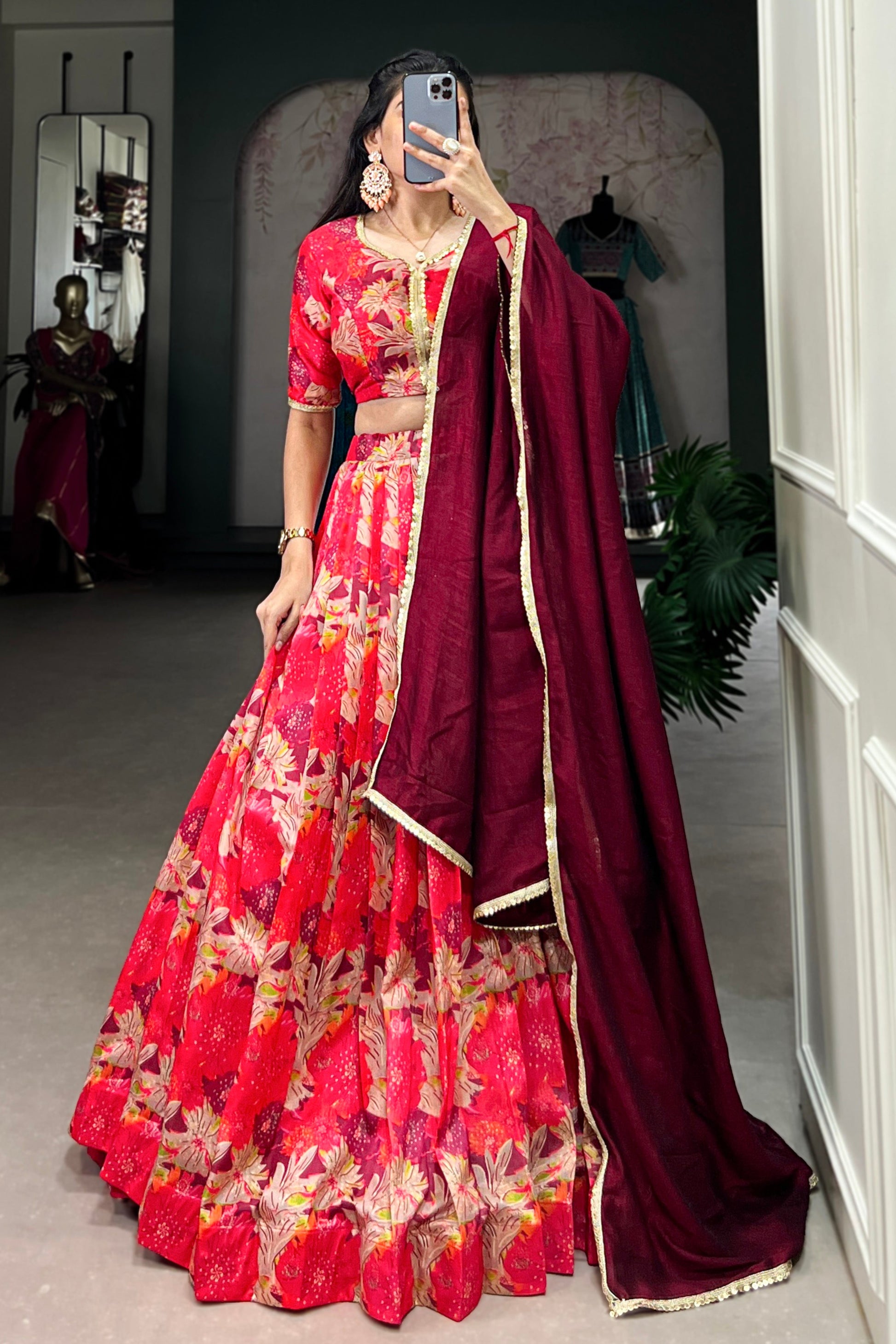 red lehenga,plus size available,Comfort Fit,Premium Fabric,Express Delivery.