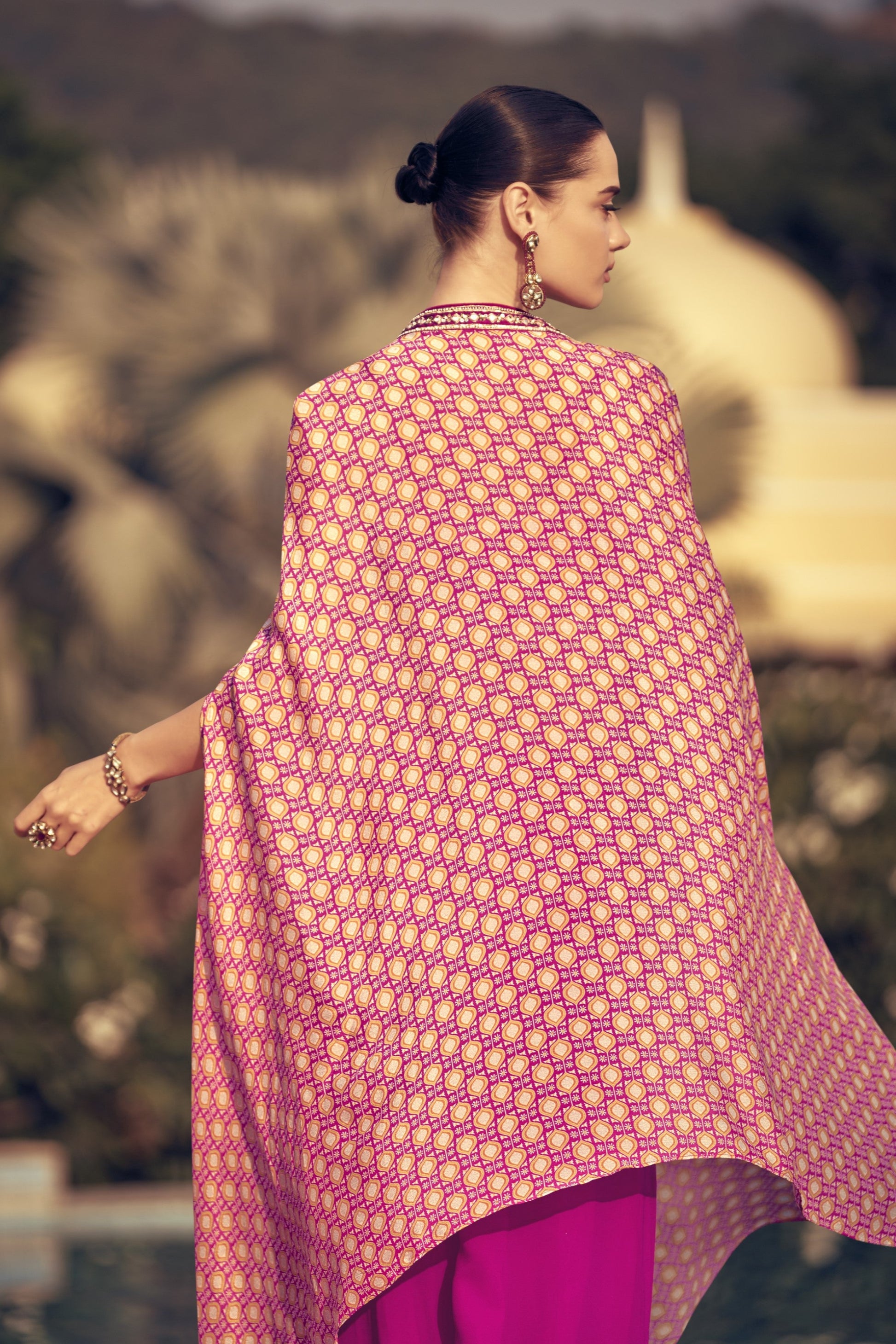 Pink color lehenga in Chinon silk fabric, featuring a soft flowy texture and elegant finish, perfect for festive and wedding occasions.
