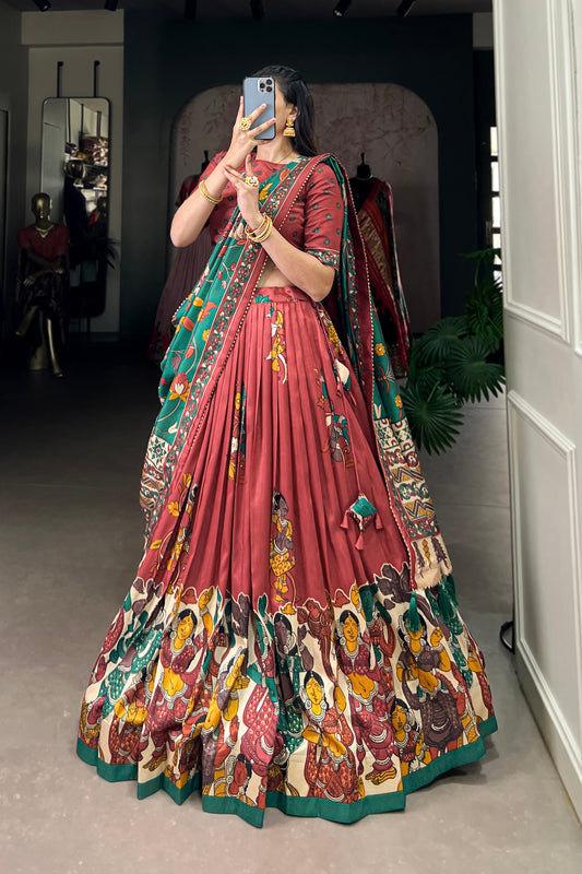 Red Color Designer Print Wedding Event Party Wear Lehenga Choli