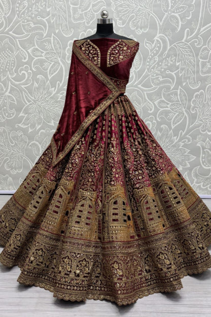 burgundy red Lehenga speaks tradition and bold beauty – perfect for weddings, bridal wear, and grand celebrations.