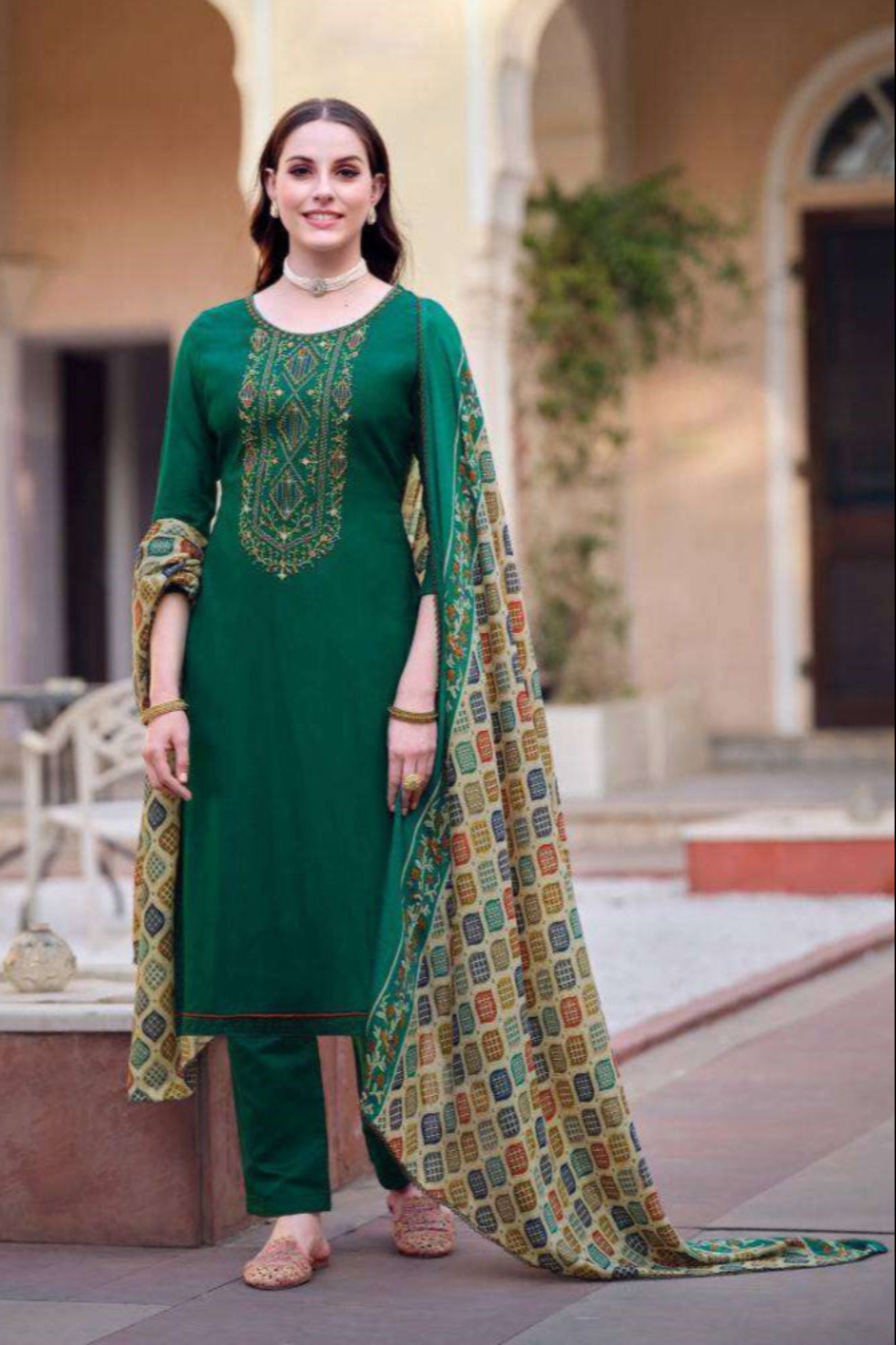 Mehndi Function Wear Dark Green color salwar kameez Suits with Dupatta

