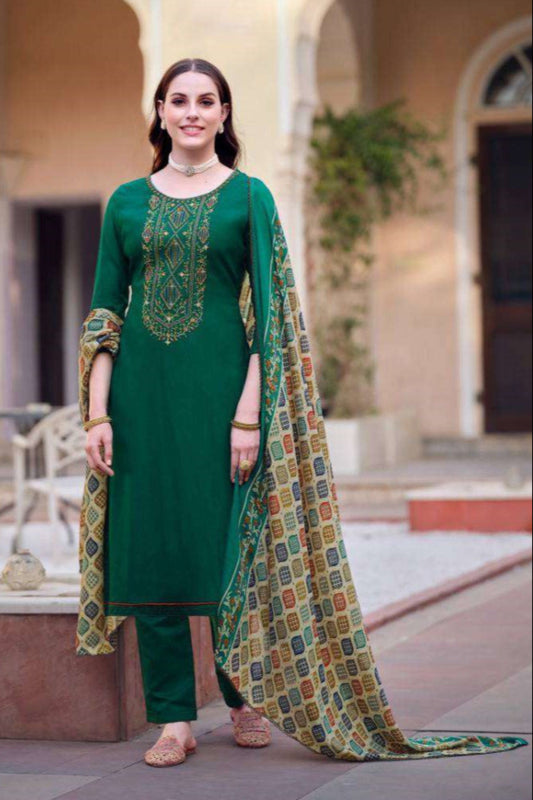 Mehndi Function Wear Dark Green color salwar kameez Suits with Dupatta

