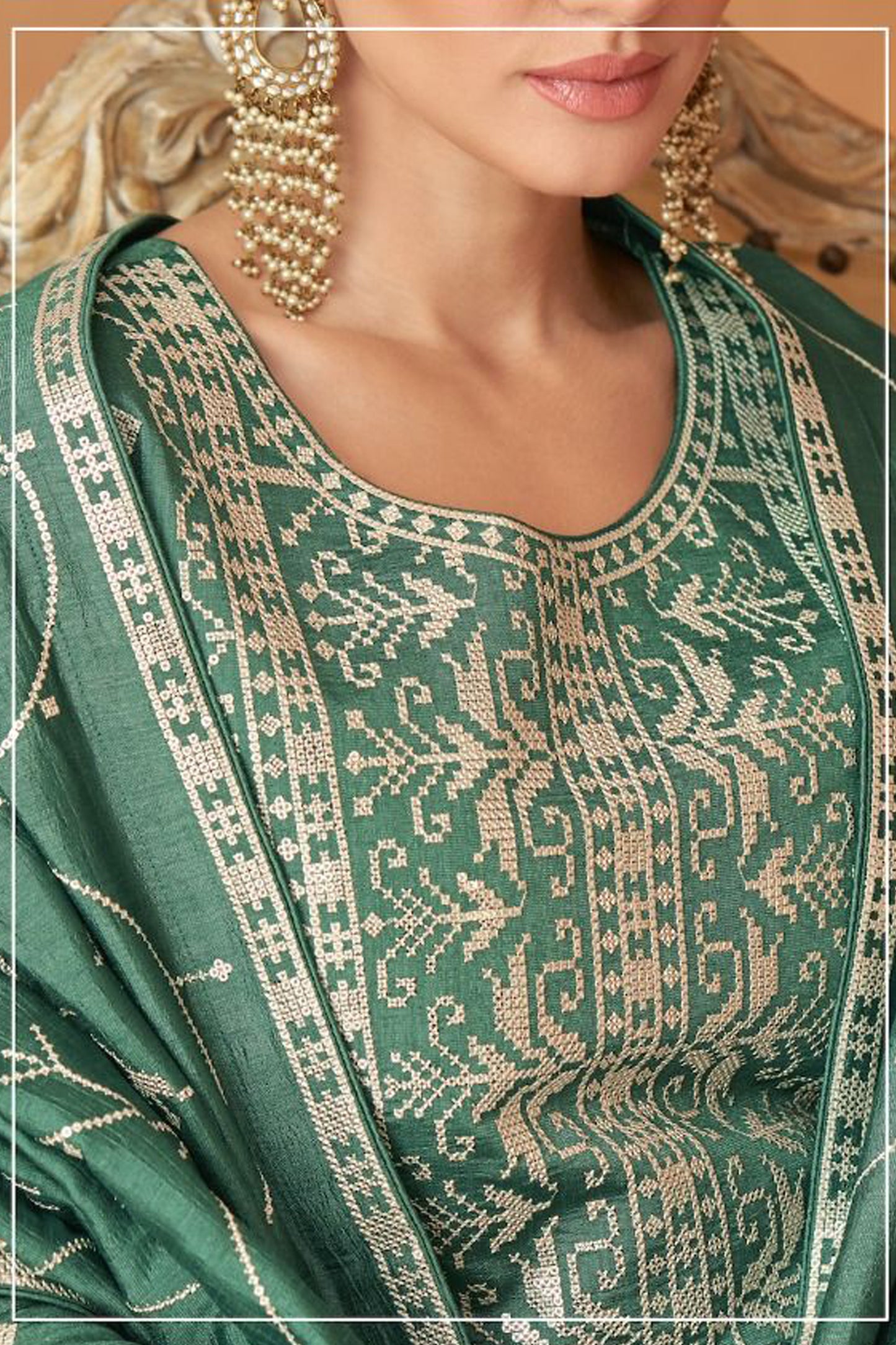 Pakistani Long Green Premium Silk Wedding Anarkali Dress With Dupatta For Women