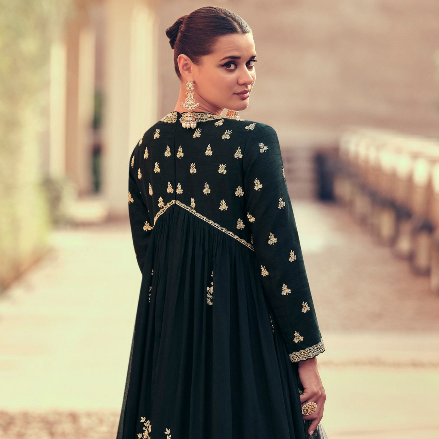 Designer Anarkali Gown Wedding Long Chinon Silk With Dupatta Dreeses