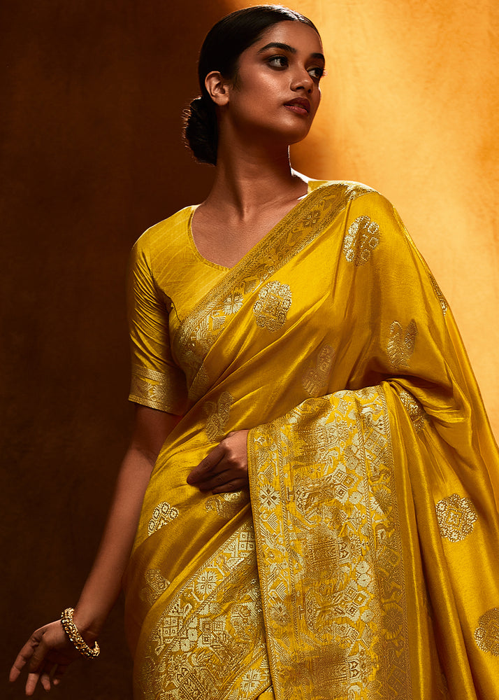 Yellow Designer Viscose Silk Fabric For Haldi Function Wear Saree With Satin Silk Blouse