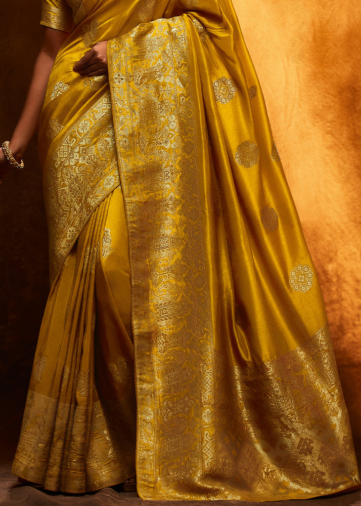 Yellow Designer Viscose Silk Fabric For Haldi Function Wear Saree With Satin Silk Blouse