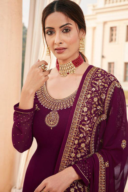 Maroon Embroidered Bridal Salwar Kameez in Georgette Fabric 