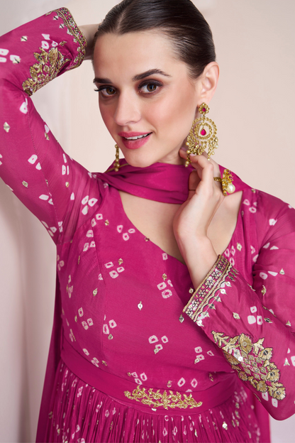 Close Up Of Heavy Embroidery Work On Pink Anarkali Gown For Pakistani Wedding Wear