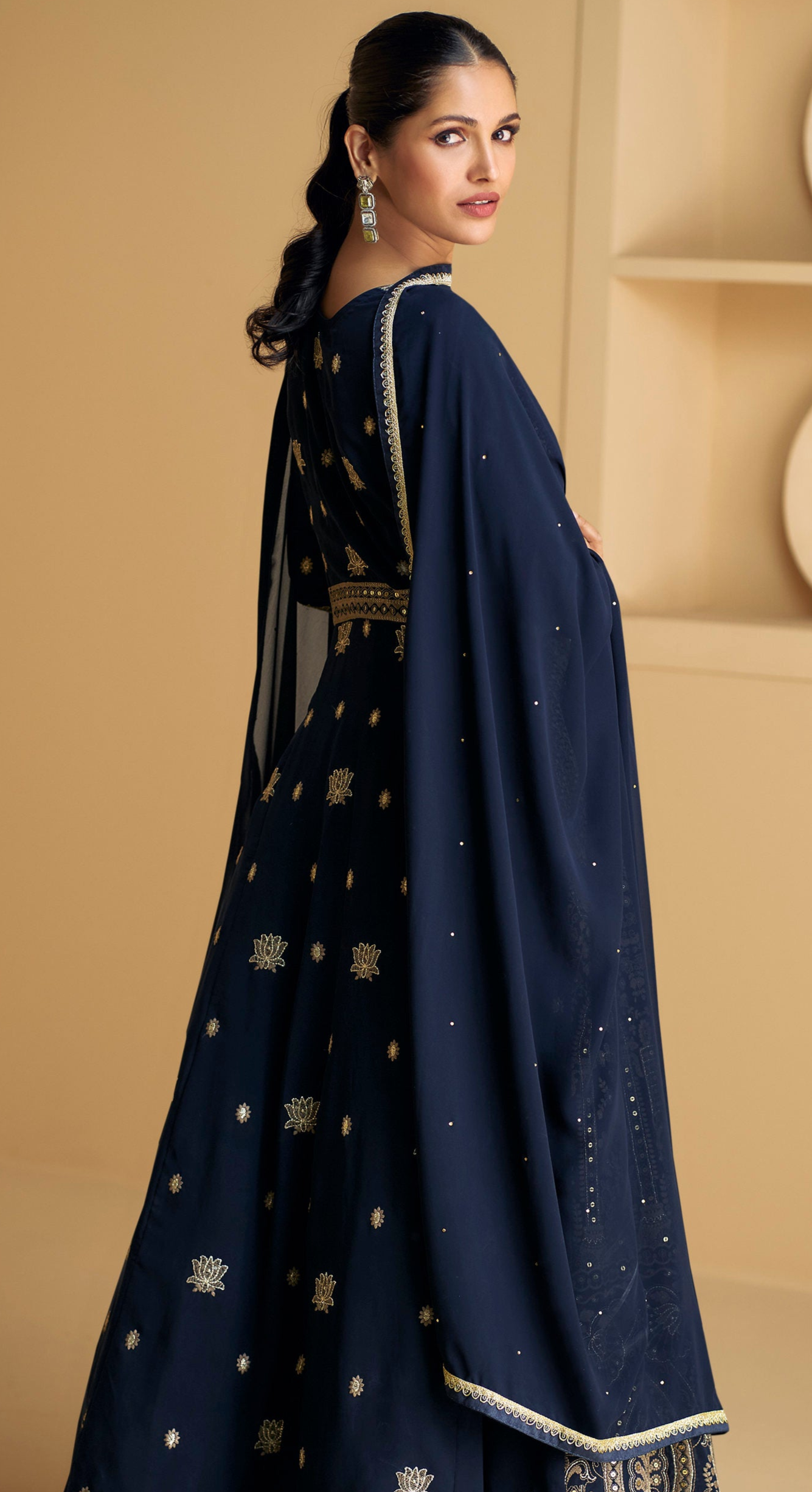 Anarkali Indian Dresses​ Navy Blue Embroidered Worked Gown For Women's Wear
