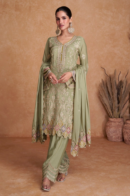 Pistachio Green Embroidered Salwar kameez- Front View Pakistani Wedding Outfit 
