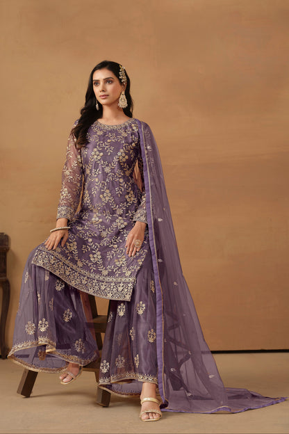 Embroidered Purple Sharara Suit Set - Indian Pakistani Bridal Wear USA Shipping