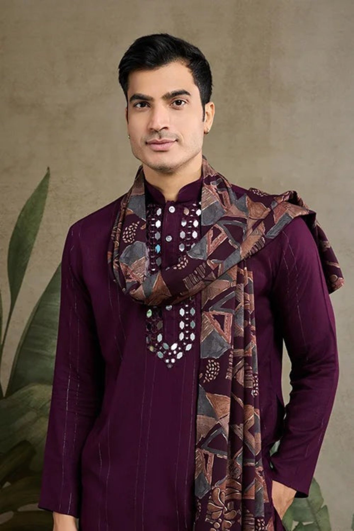 Elegant Purple Color Viscose Rayon Kurta Set For Men Real Mirror Work With Matching Pant