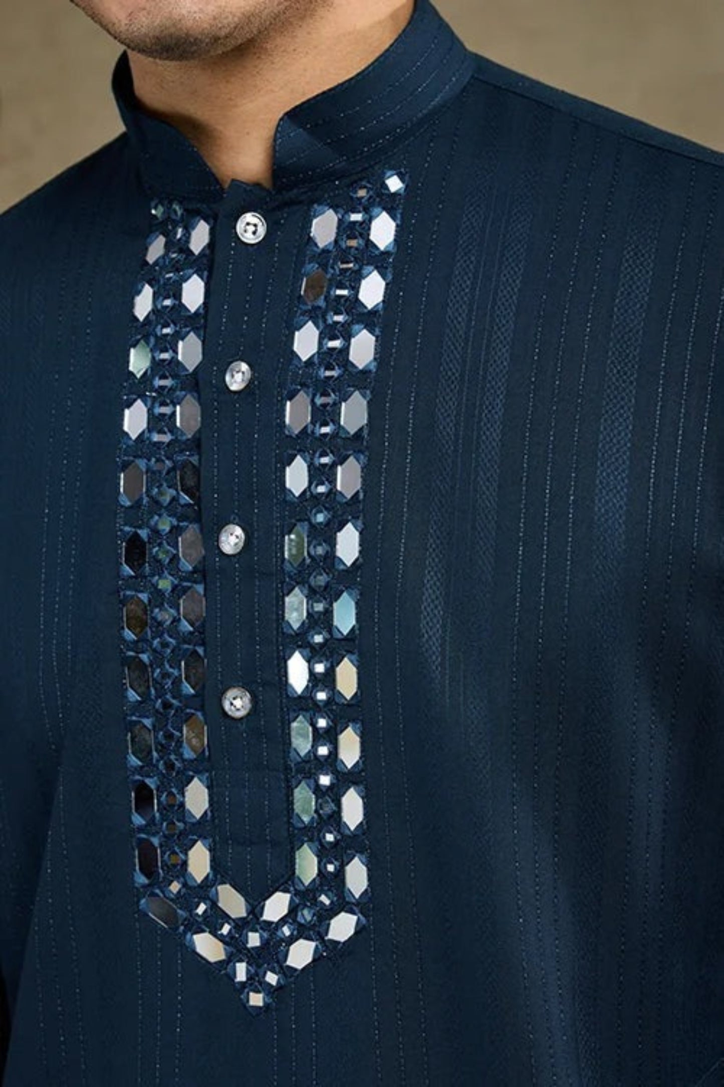 Exclusive Navy Blue Color Viscose Rayon Kurta Set For Man Real Mirror Work With Matching Pant