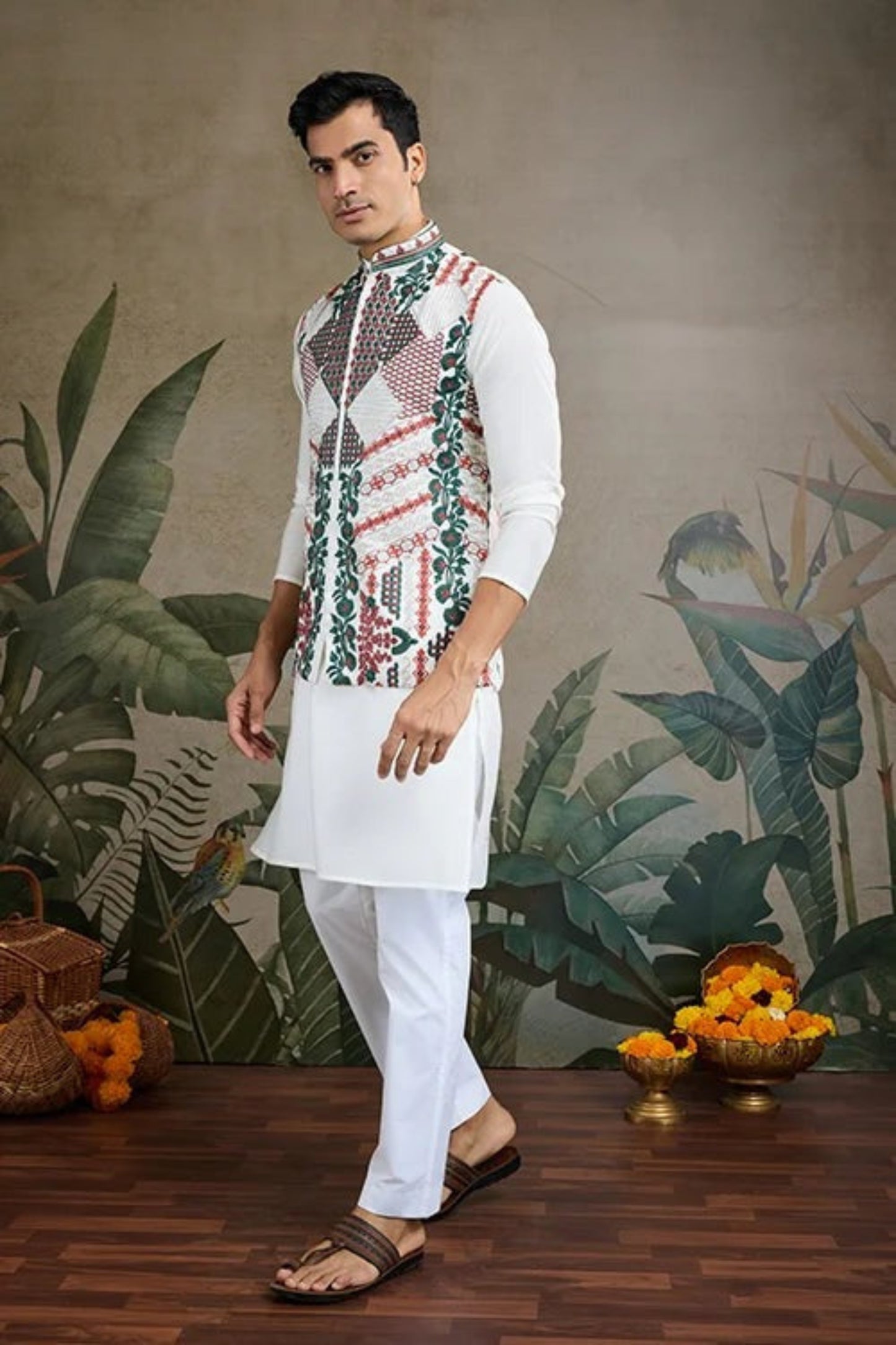 Latest White Color Viscose Silk Kurta Set For Men Real Mirror Work With Matching Pant