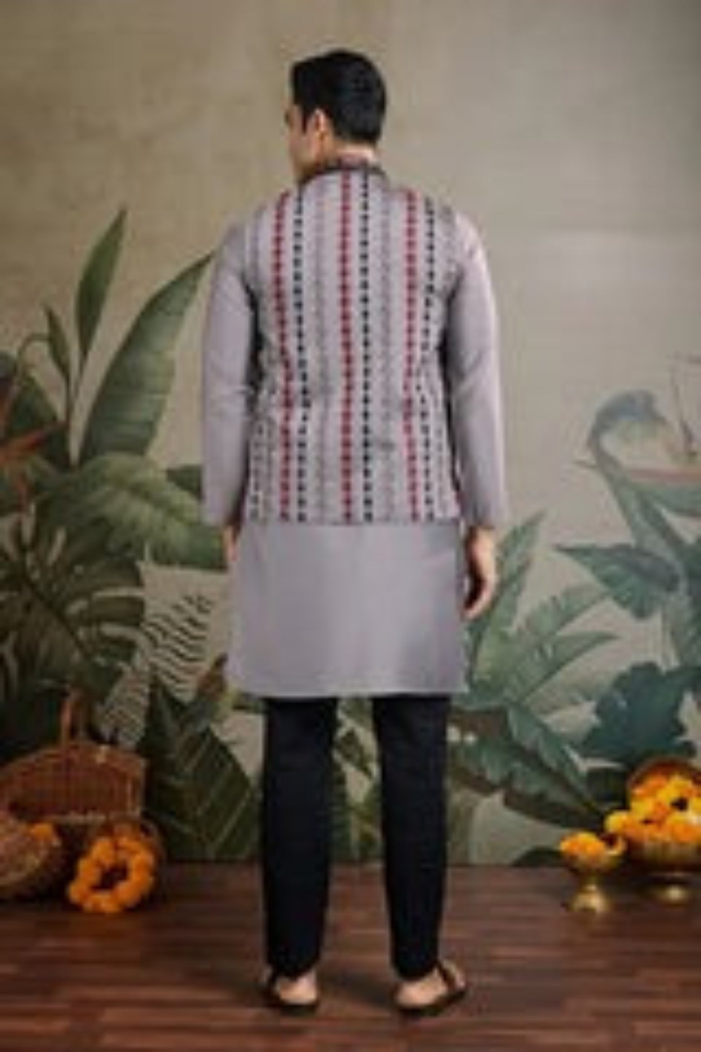 Premium Gray Color Viscose Silk Kurta Set For Man Real Mirror Work With Matching Pant