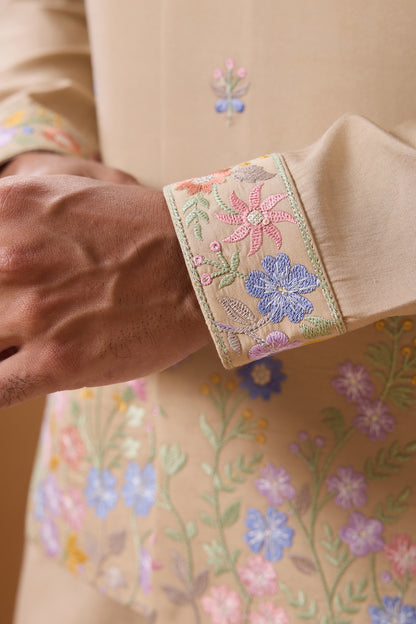 Beige Garment With Floral Embroidery 0n A Matching Fabric Kurta