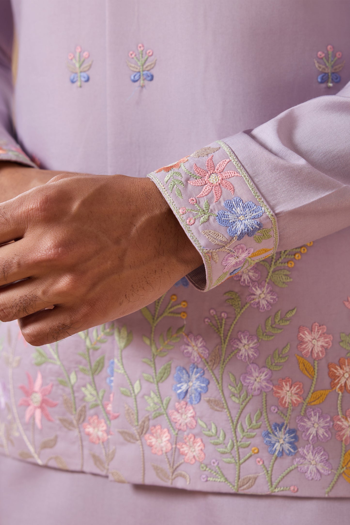 Light Purple Kurta Design Floral Embroidered Work 