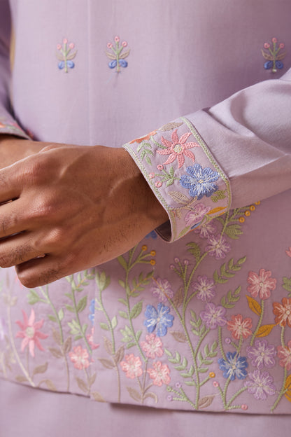 Light Purple Kurta Design Floral Embroidered Work 