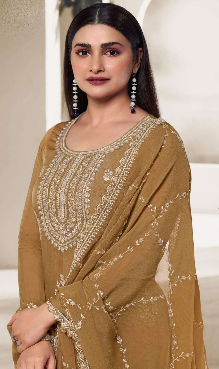 Brown Organza Salwar Kameez With Multi-Thread Embroidery - Seyuri Designer Anarkali Suit For Weddings