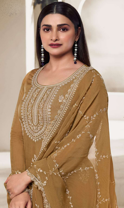 Brown Organza Salwar Kameez With Multi-Thread Embroidery - Seyuri Designer Anarkali Suit For Weddings