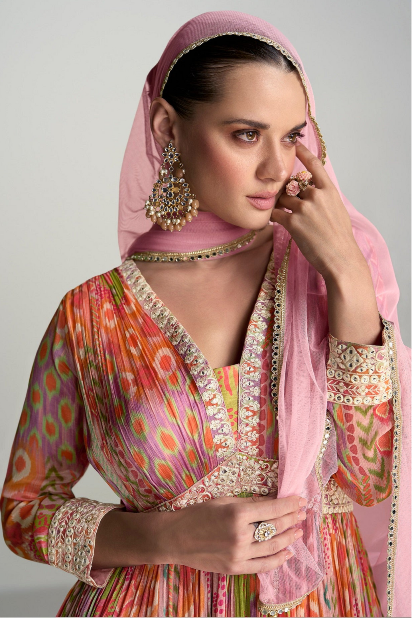 Orange Full Flared Pakistani Beautiful  Anarkali Gown Suits For Eid-Ramzan Party Wear 