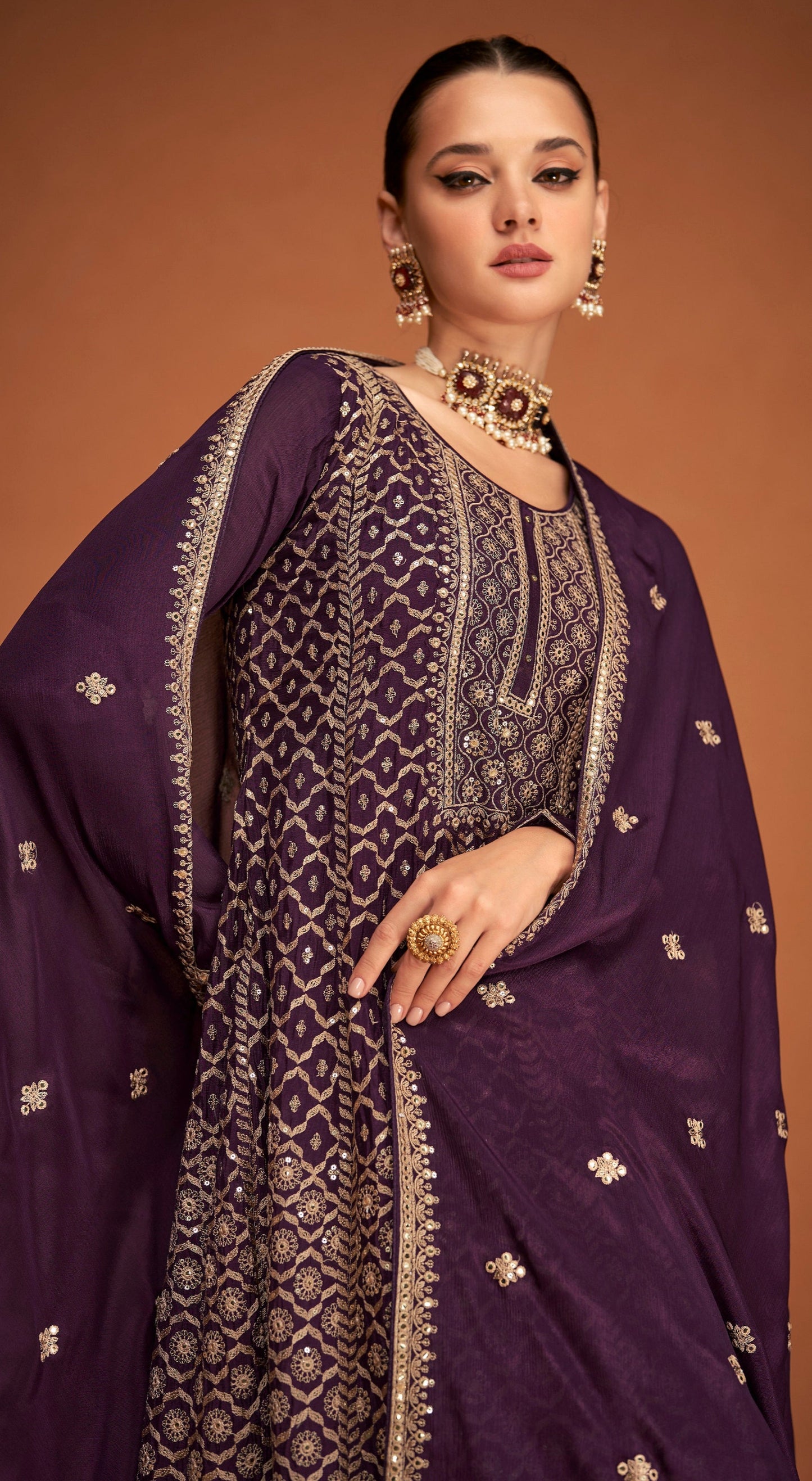 Traditional Designer Embroidered Salwar Kameez With Matching Palazzo Pants