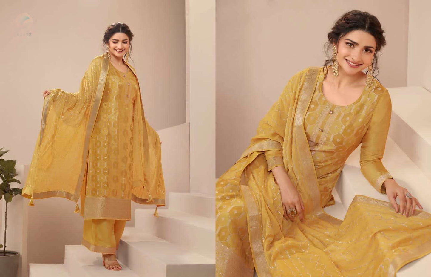 Golden Yellow Salwar Kameez Side Angle - Ready to Wear Ethnic Dress for Special Occasions