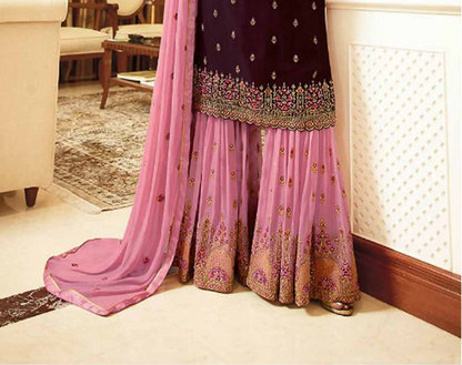 Designer Wine Sharara - Traditional South Asian Bridal Party Wear USA
