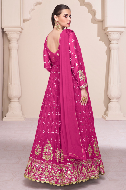 Pink Georgette Anarkali Gown Ready To Wear Indian Ethnic Dress USA