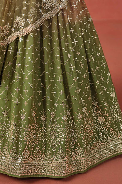 Luxury Ethnic Designer Lehenga Choli in Olive Green Georgette Fabric For Bridal Wear
